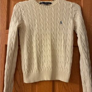 Ralph Lauren Cream Cable-Knit Crewneck Sweater with Blue Polo Pony